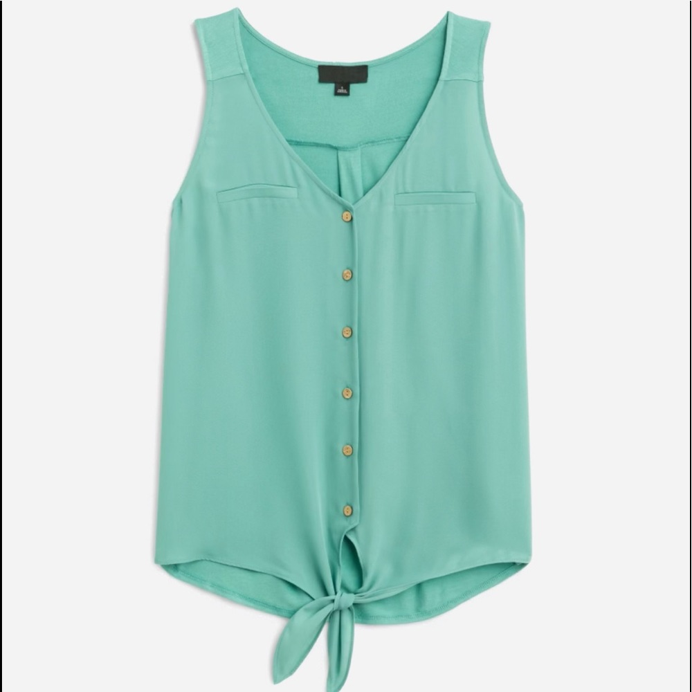 🌻Fortune + Ivy Bendry Mixed Material Tie Front Blouse